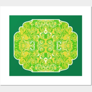 Green and Yellow Marble Swirl Abstract Art Design Posters and Art